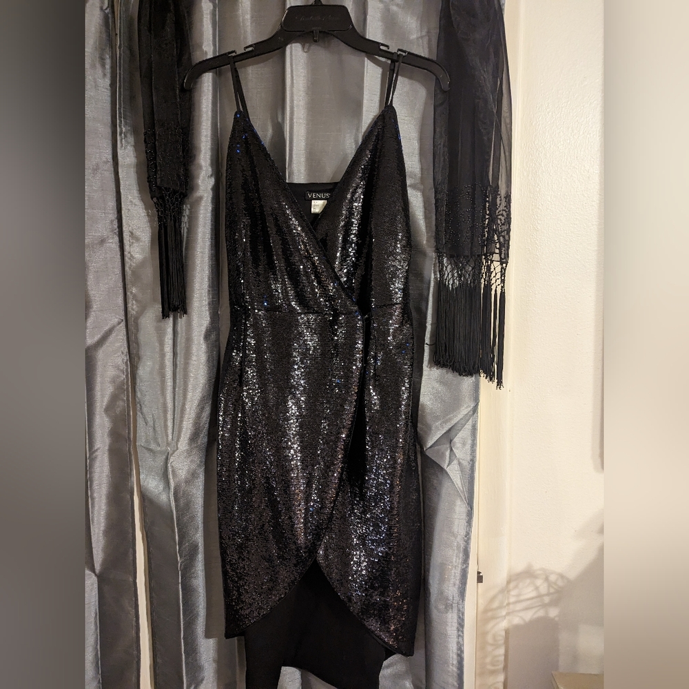 Venus Blue Sequined wrap dress.